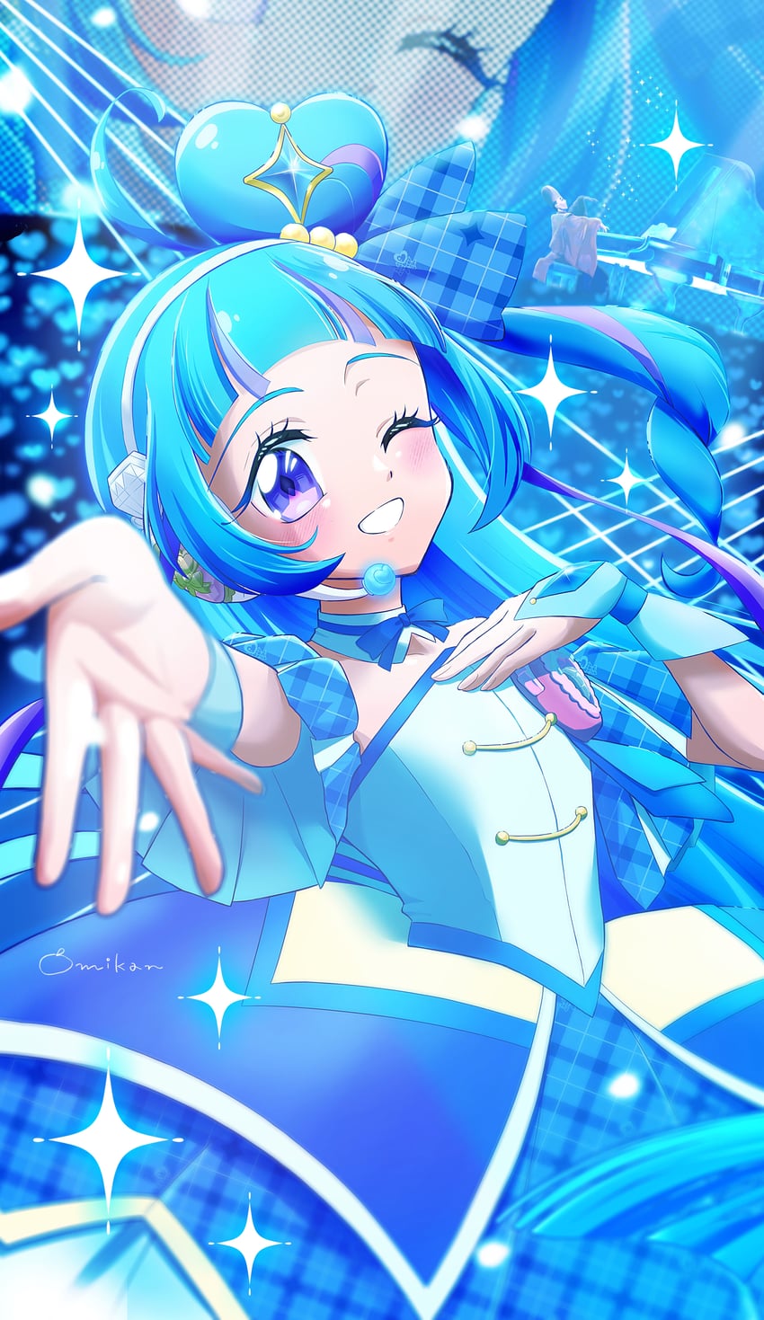 aokaze nana and cure wink (precure and 1 more) drawn by omikan_(asasmikan100)