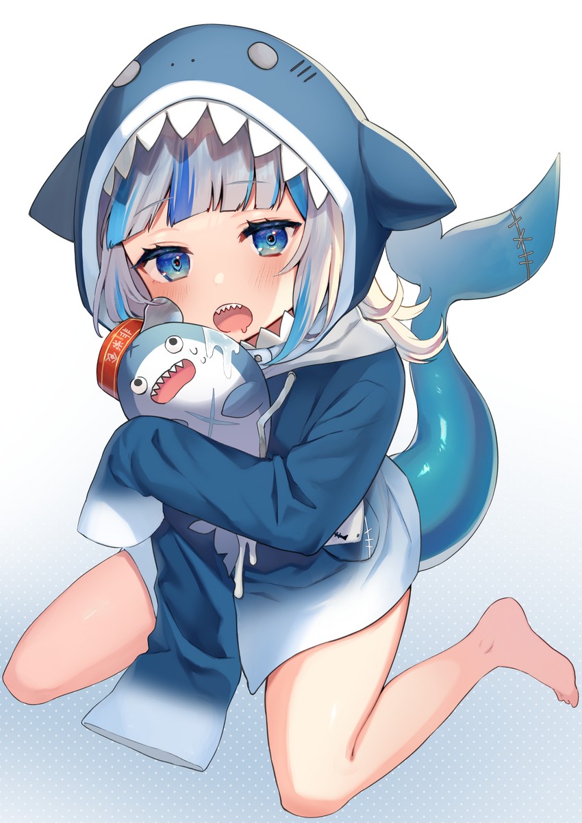 gawr gura and bloop (hololive and 1 more) drawn by kura_noi