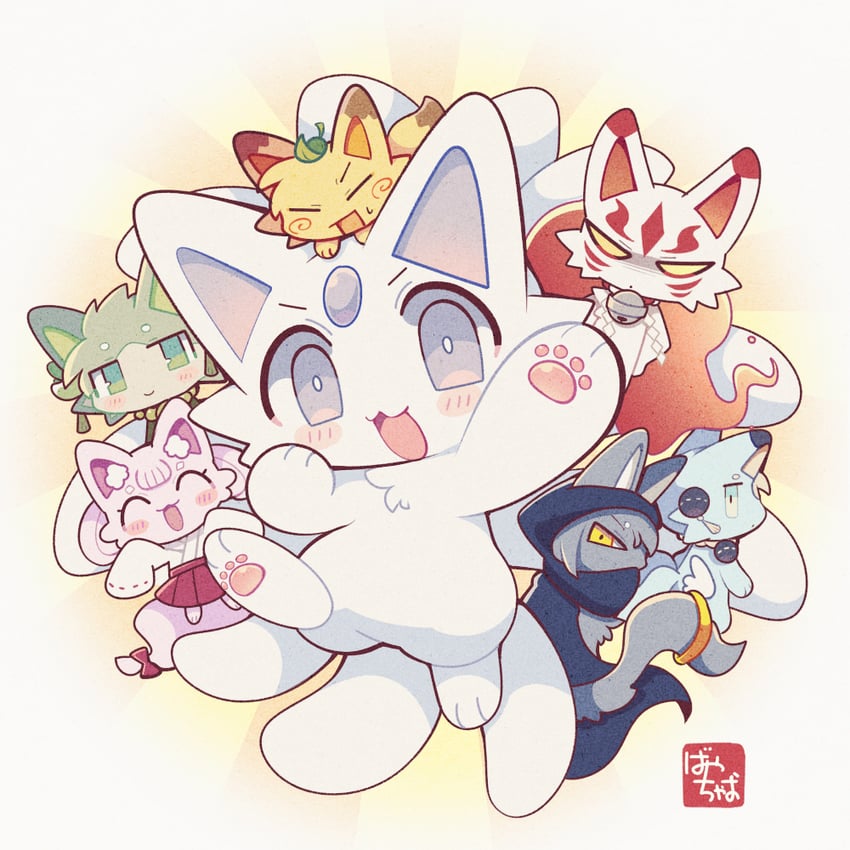 kohaku, kinari, chiharu, chabashira kintoki, izanari, and 2 more (makemon! and 1 more) drawn by bayachao