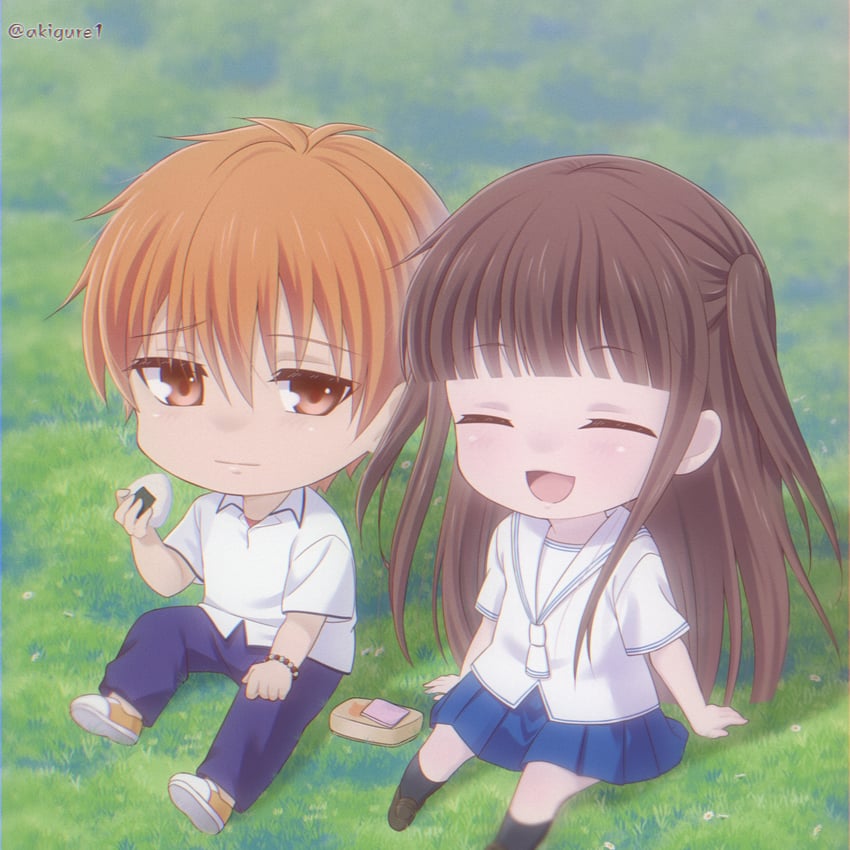 honda tohru and sohma kyou (fruits basket) drawn by akigure1 and kyoru