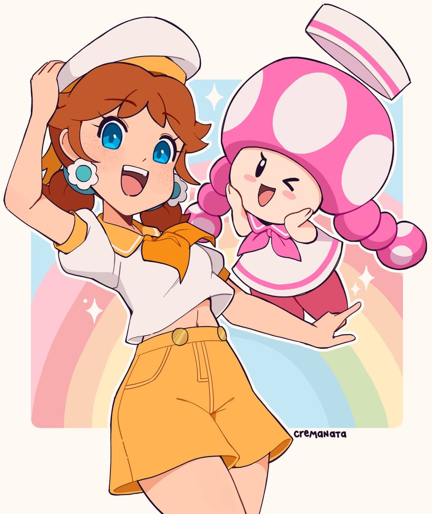 princess daisy and toadette (mario and 2 more) drawn by cremanata