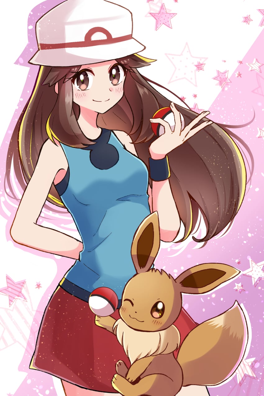 eevee and leaf (pokemon and 1 more) drawn by haru_(haruxxe)