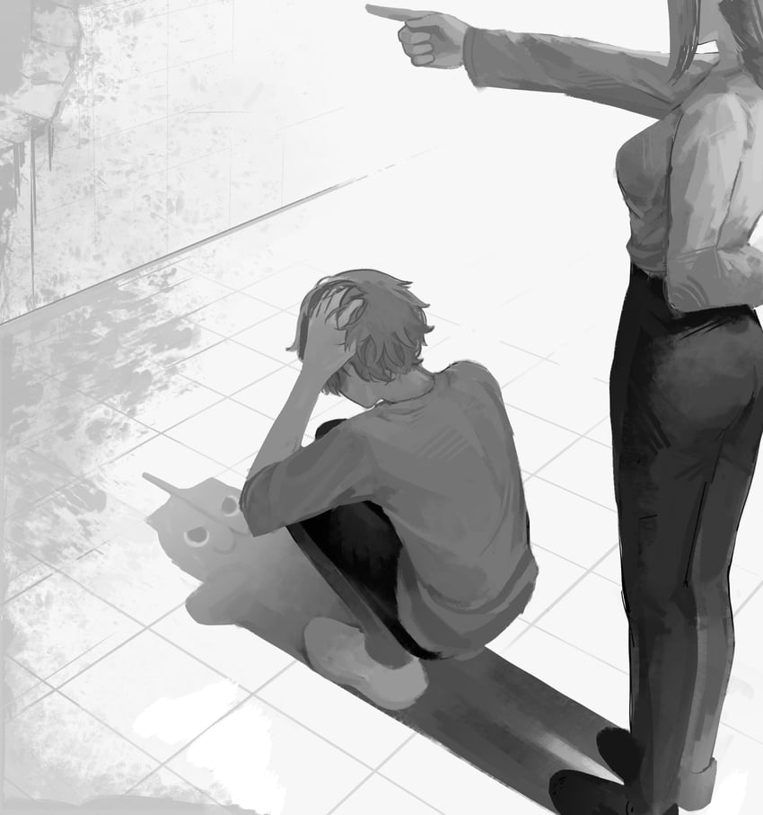 makima, denji, and pochita (chainsaw man) drawn by seki_31_(artist)