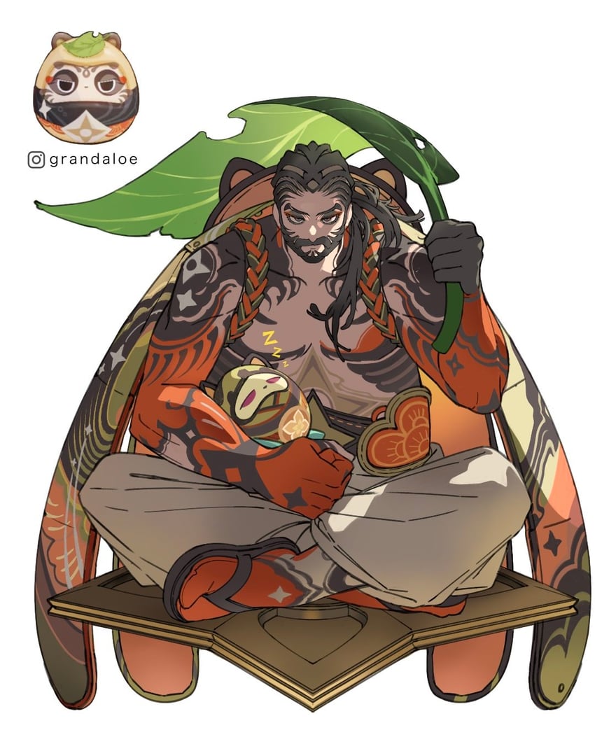 sayu and muji-muji daruma (genshin impact) drawn by grandaloe