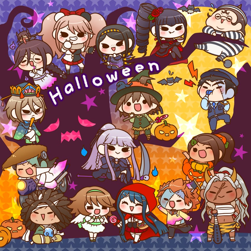 kirigiri kyoko, enoshima junko, naegi makoto, little red riding hood, celestia ludenberg, and 15 more (danganronpa and 2 more) drawn by yumaru_(marumarumaru)