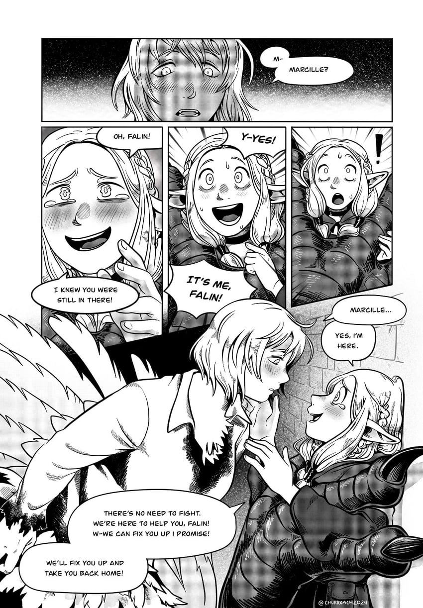 marcille donato and falin touden (dungeon meshi) drawn by churroach