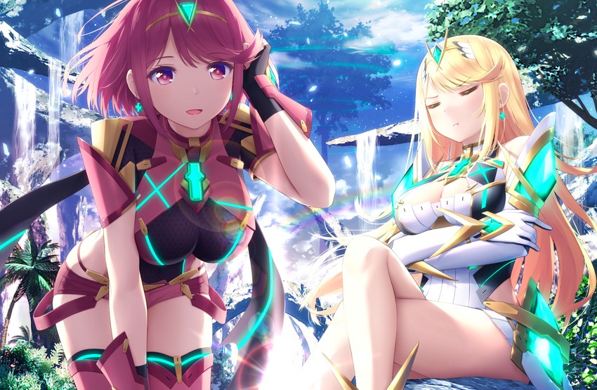 pyra and mythra (xenoblade chronicles and 1 more) drawn by goribote