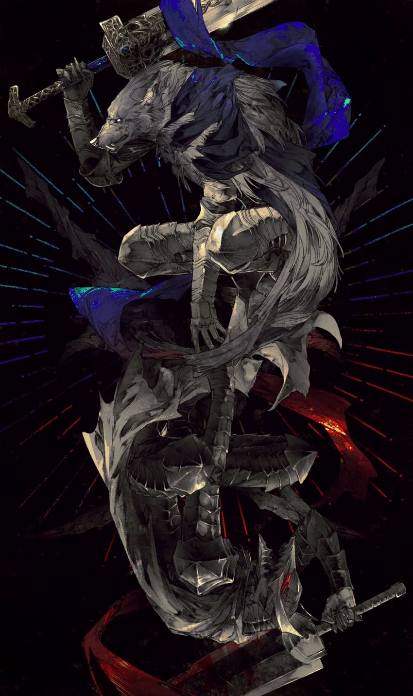 guts and blaidd the half-wolf (elden ring and 1 more) drawn by megasus