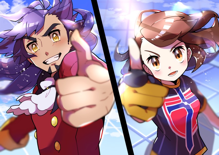 gloria and leon (pokemon and 1 more) drawn by pon_yui
