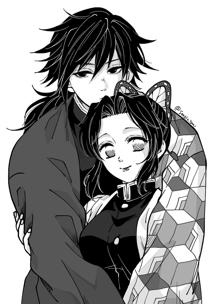 kochou shinobu and tomioka giyuu (kimetsu no yaiba) drawn by seezly_tani