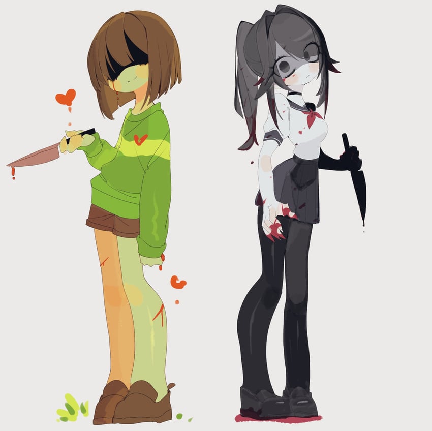 chara and ayano aishi (undertale and 1 more) drawn by usa37107692