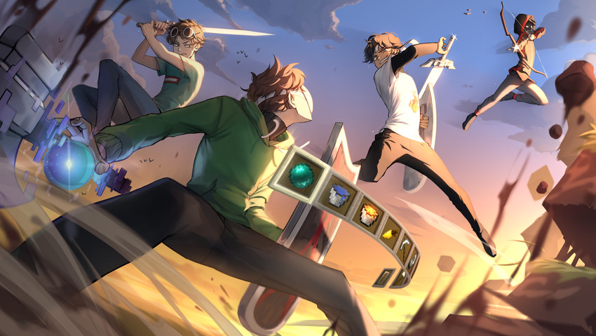 badboyhalo, dream, sapnap, and georgenotfound (minecraft and 2 more) drawn by trou_noir