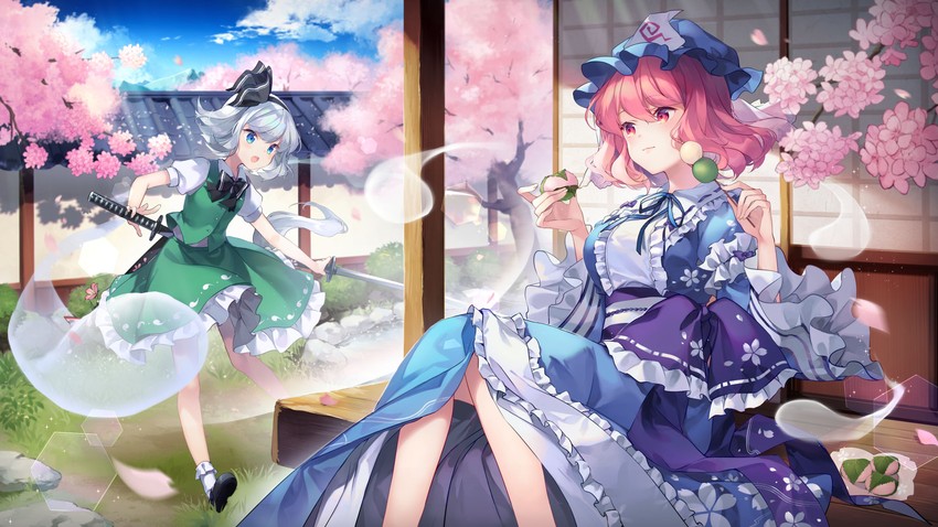 konpaku youmu and saigyouji yuyuko (touhou and 1 more) drawn by shinia
