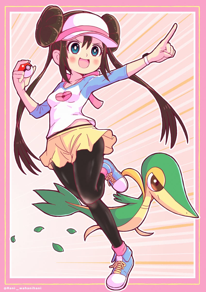 rosa and snivy (pokemon and 1 more) drawn by fushicho