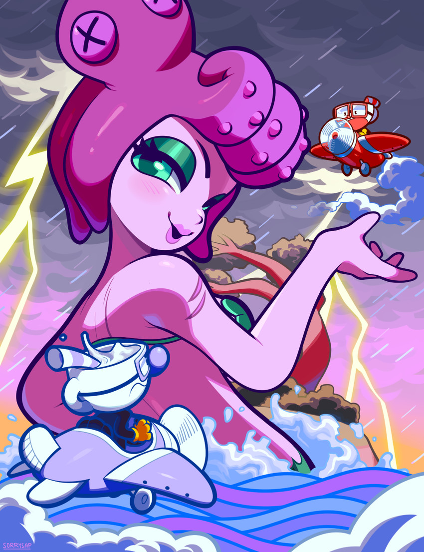 cuphead, mugman, and cala maria (cuphead) drawn by sorrysap
