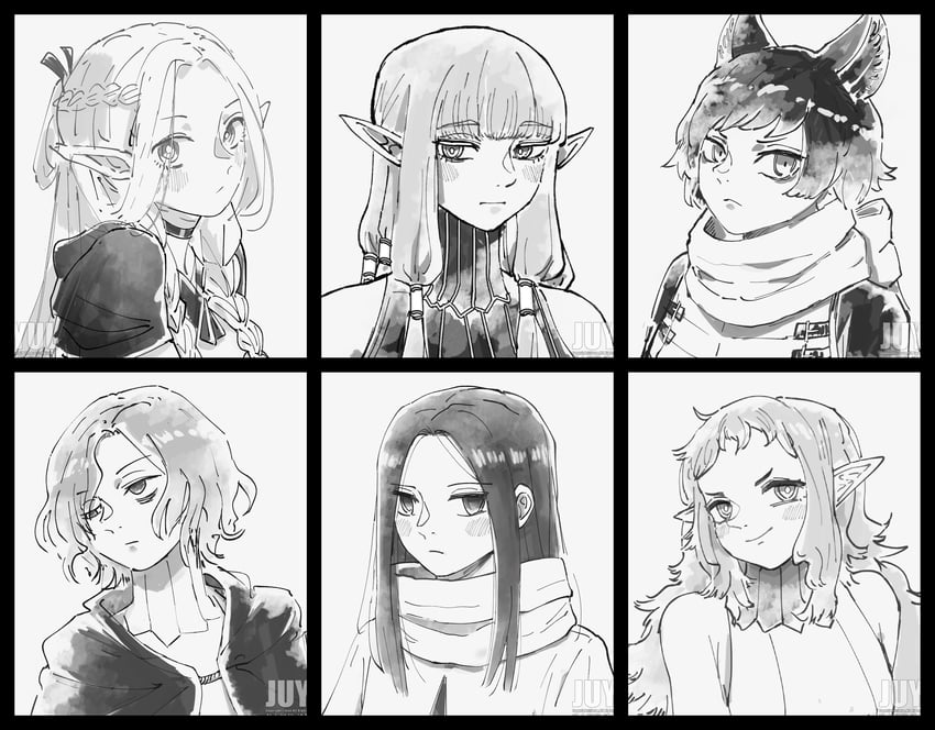 marcille donato, mithrun, izutsumi, fleki, milsiril, and 1 more (dungeon meshi) drawn by xiaoye_ju_er