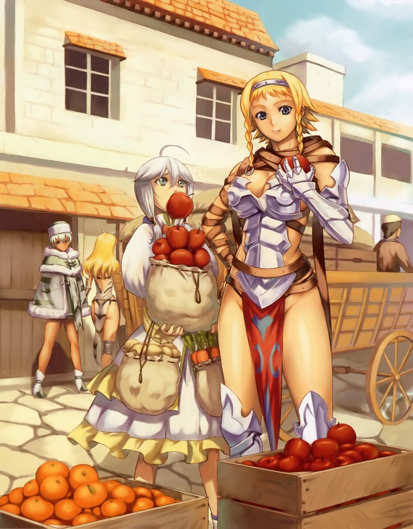 leina, exiled warrior leina, elina, captain of the royal guard elina, irma, and 2 more (queen's blade) drawn by eiwa
