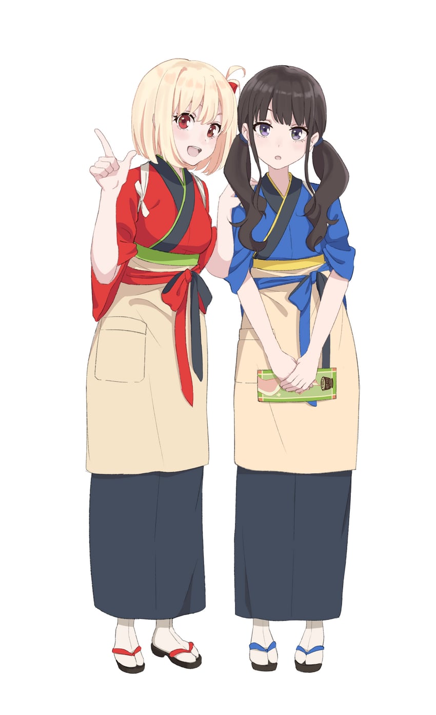 nishikigi chisato and inoue takina (lycoris recoil) drawn by raku_rakugaki