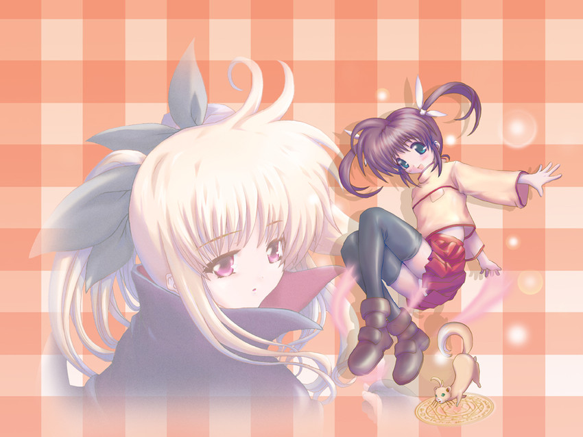 fate testarossa, takamachi nanoha, and yuuno scrya (lyrical nanoha and 1 more) drawn by kashi