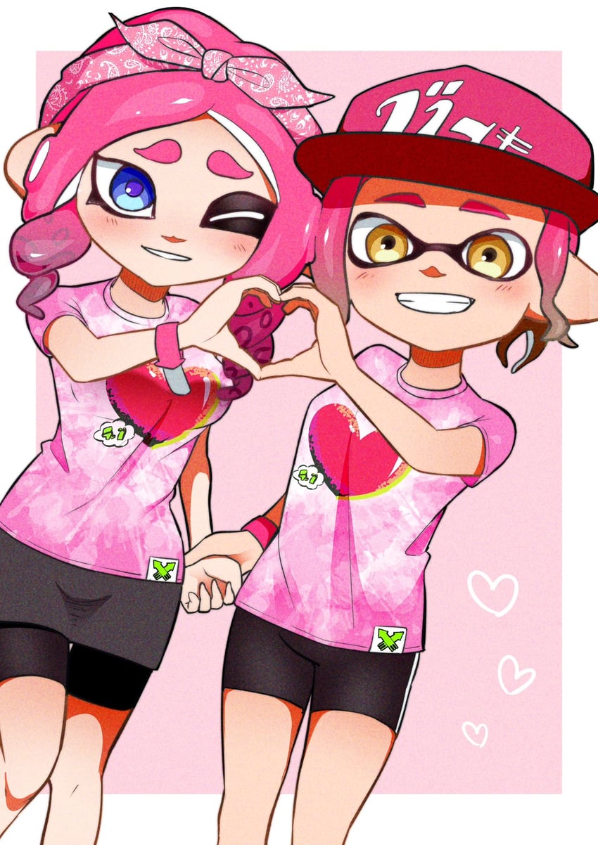 inkling player character, inkling girl, octoling player character, and octoling girl (splatoon and 1 more) drawn by tkhrskrrmy