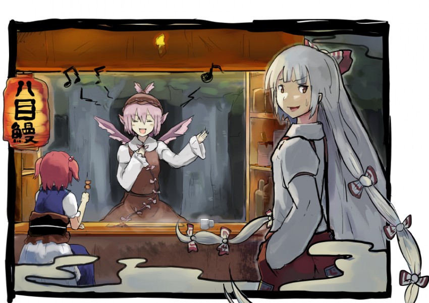fujiwara no mokou, mystia lorelei, and onozuka komachi (touhou) drawn by sergei_(pattundo)