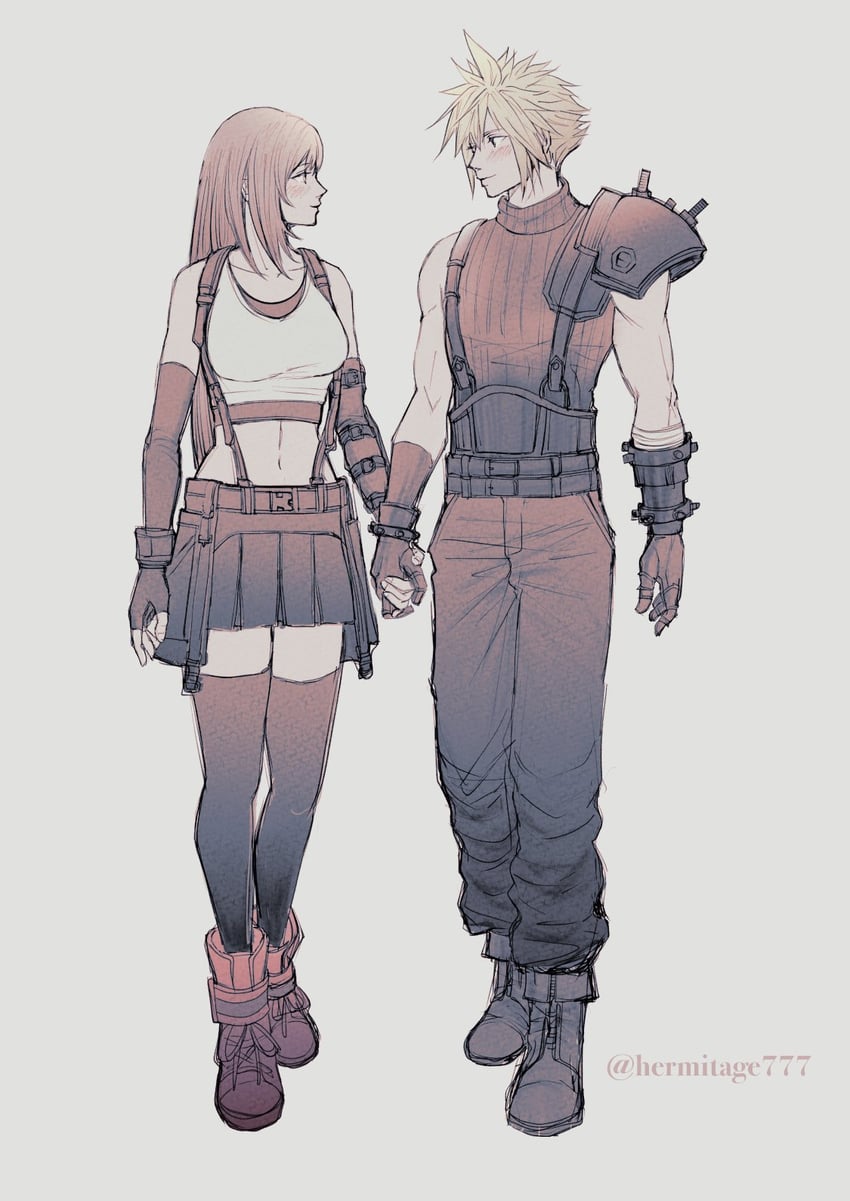 tifa lockhart and cloud strife (final fantasy and 3 more) drawn by ha_lu77