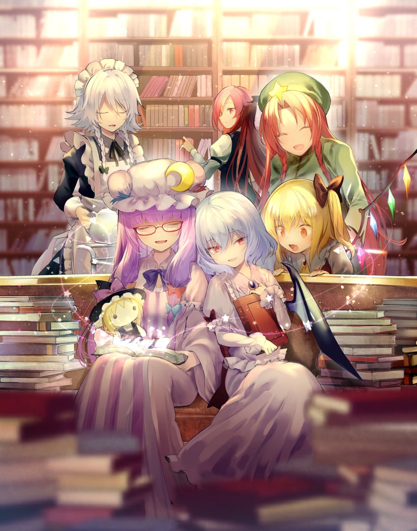 kirisame marisa, remilia scarlet, flandre scarlet, izayoi sakuya, patchouli knowledge, and 2 more (touhou) drawn by yuki_(popopo)