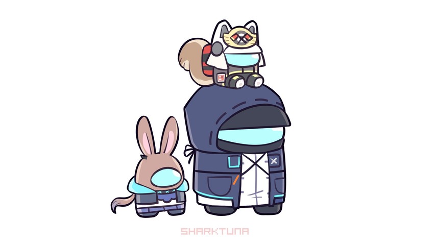 doctor, amiya, shaw, and mini crewmate (arknights and 1 more) drawn by sharktuna