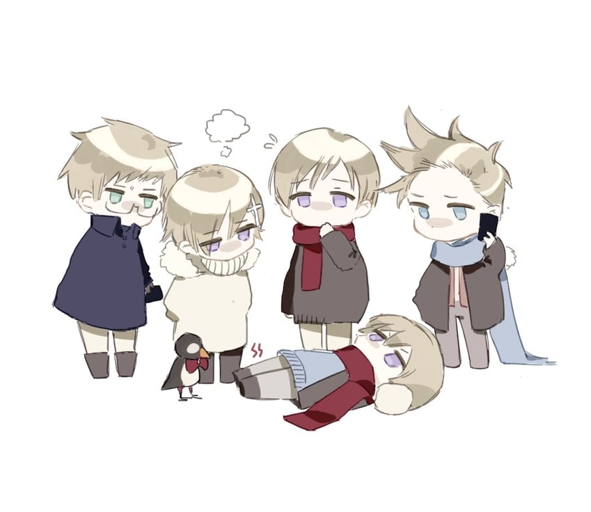 finland, sweden, norway, denmark, and iceland (axis powers hetalia) drawn by musan312