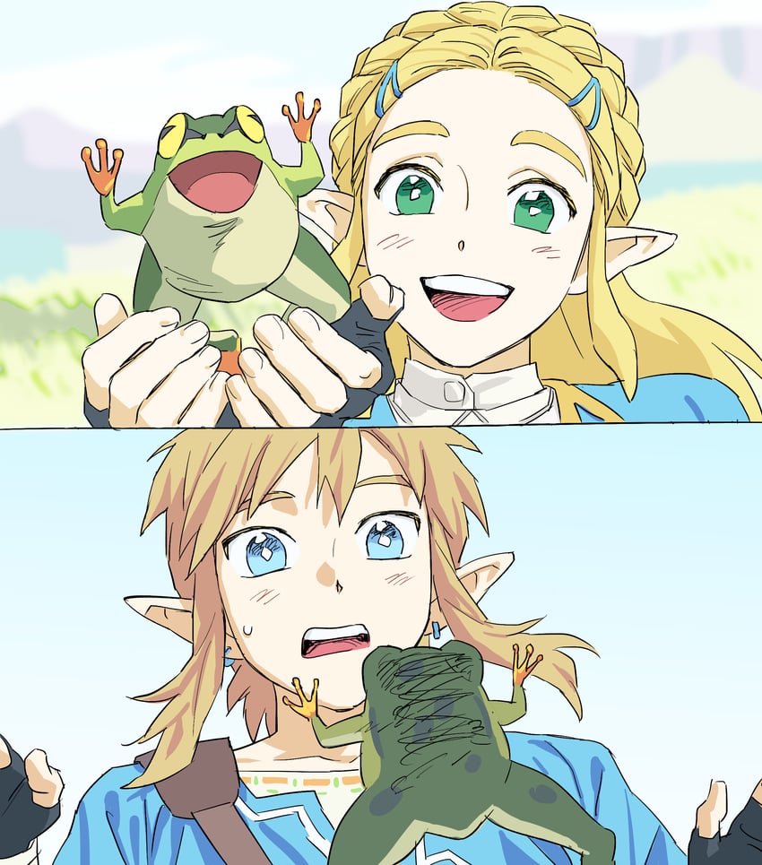 link and princess zelda (the legend of zelda and 1 more) drawn by nagsu_(narksuhaza)