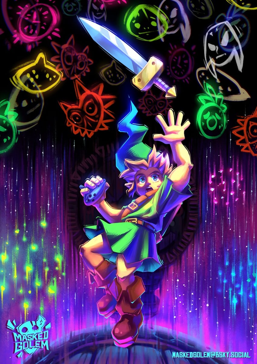 link, young link, and majora (the legend of zelda and 1 more) drawn by maskedgolem