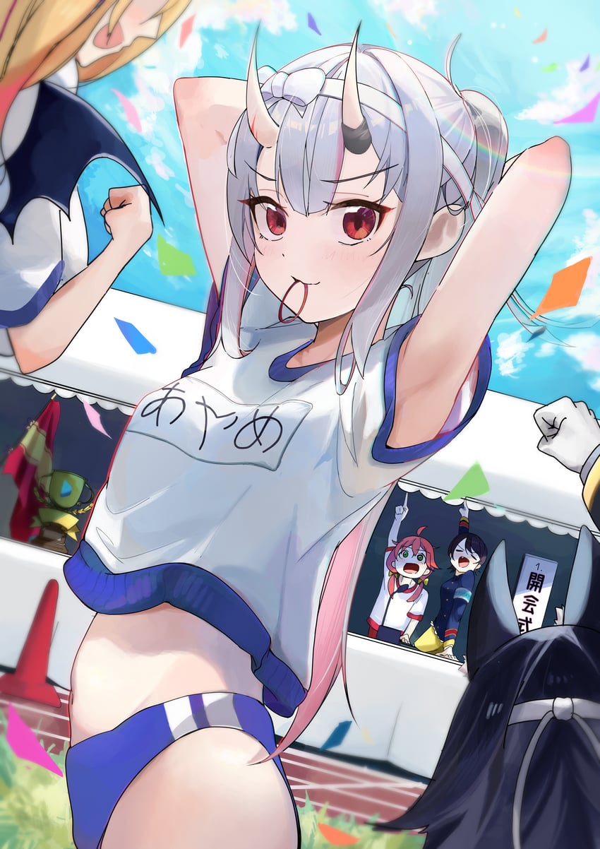 sakura miko, ookami mio, oozora subaru, nakiri ayame, and yuzuki choco (hololive) drawn by akutonoeru