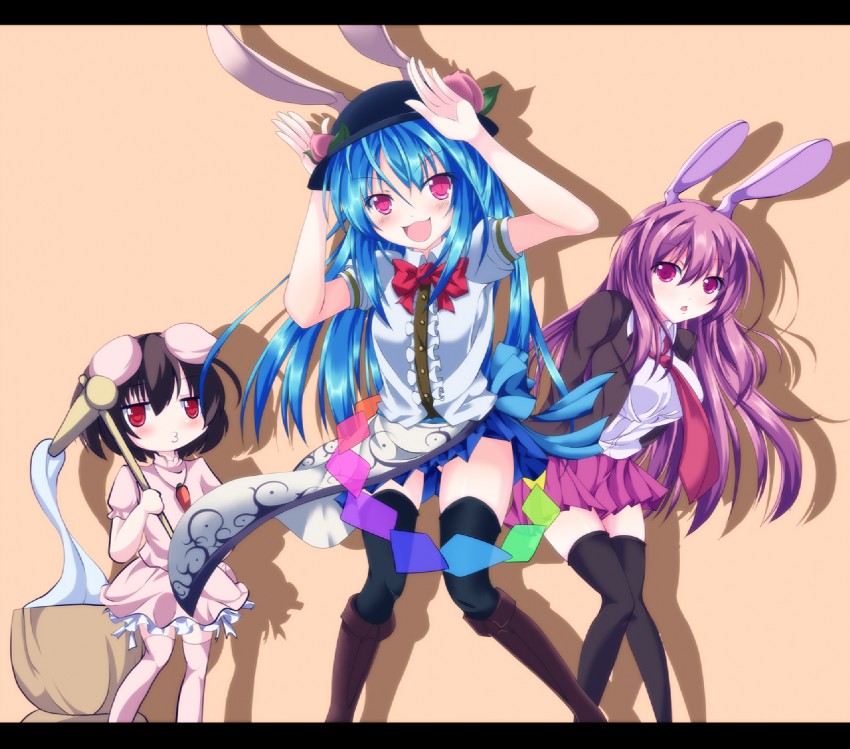 reisen udongein inaba, hinanawi tenshi, and inaba tewi (touhou) drawn by niyadepa