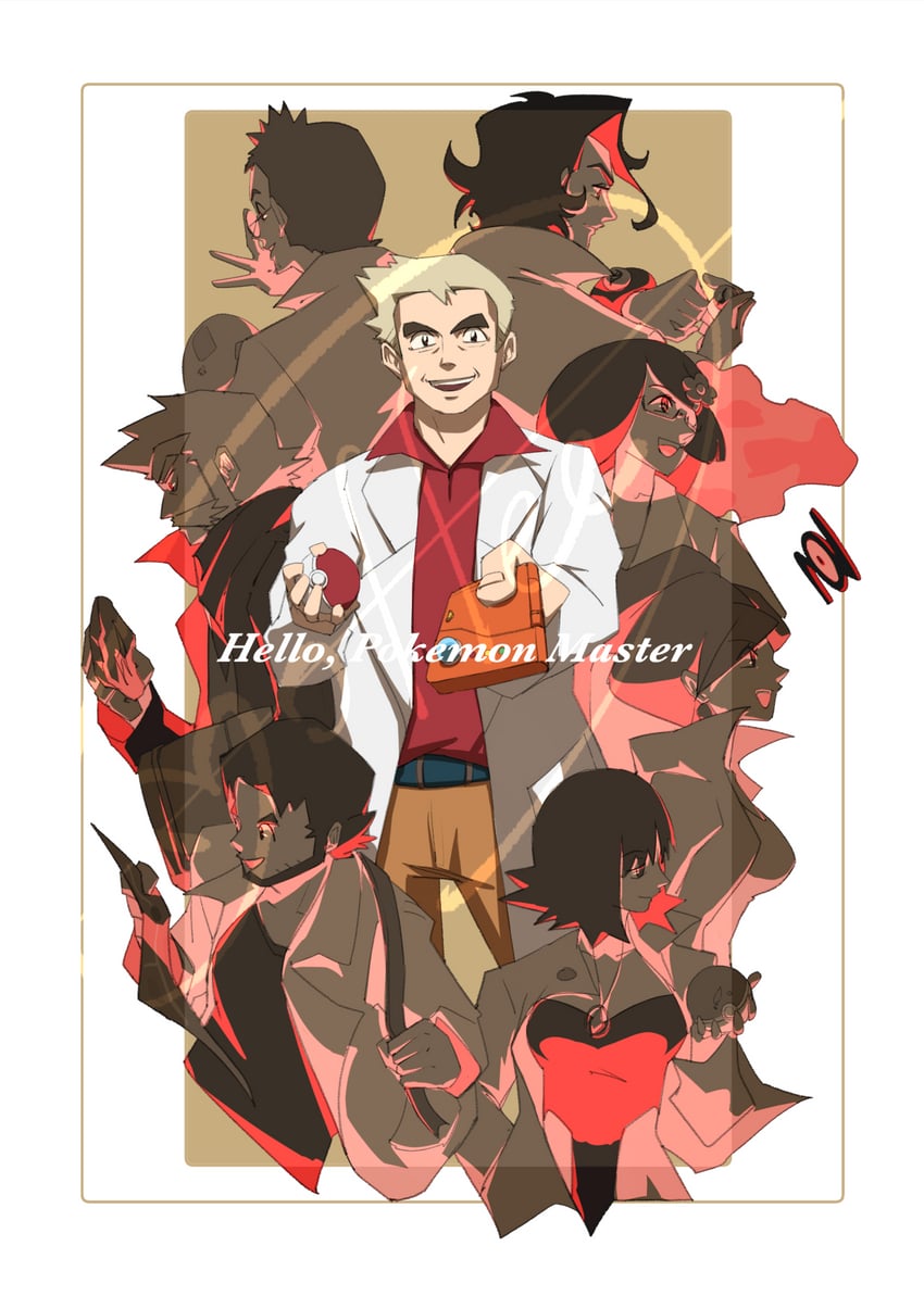 unown, professor sycamore, professor oak, professor juniper, professor ivy, and 5 more (pokemon and 6 more) drawn by cccacademia