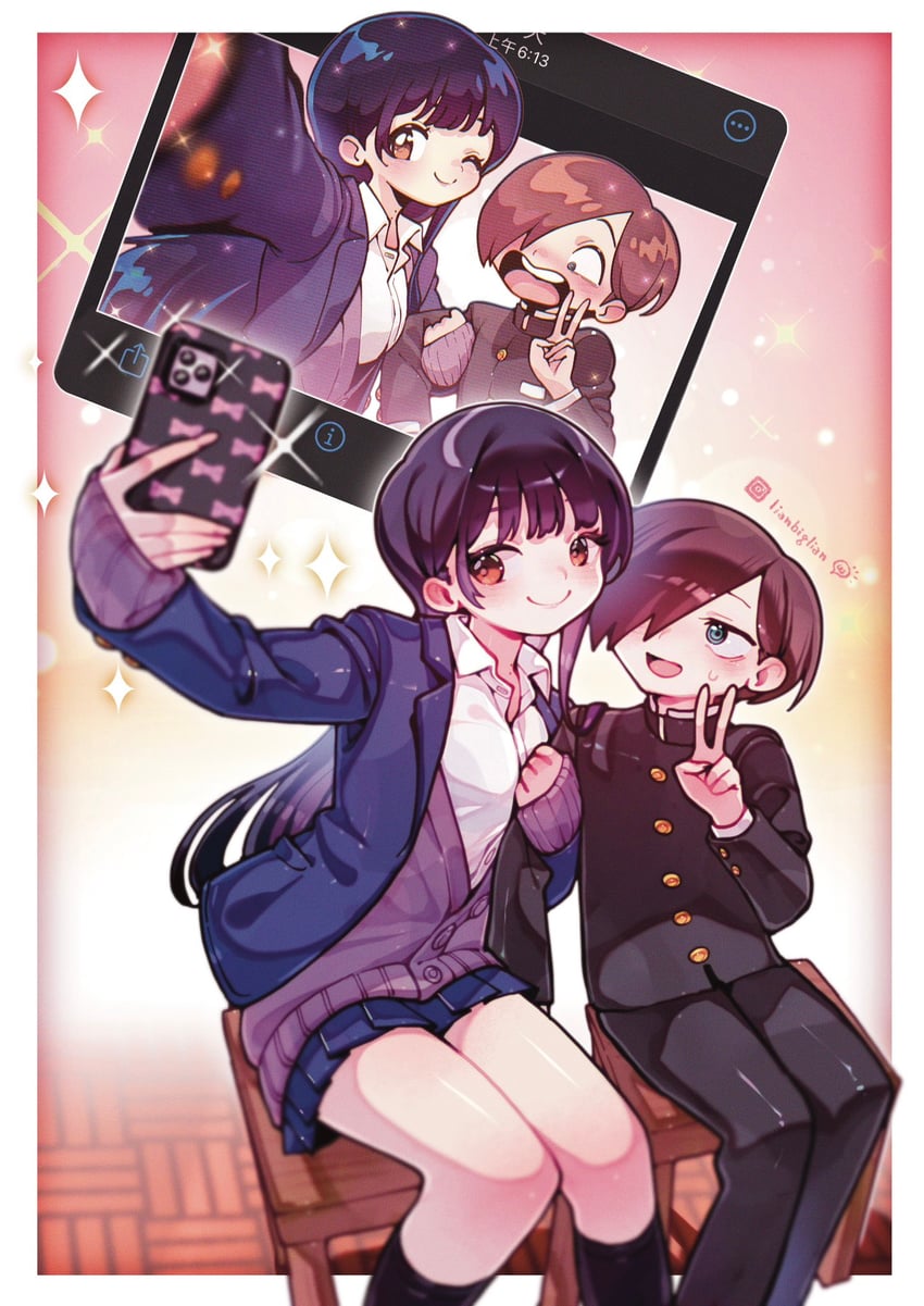 yamada anna and ichikawa kyoutarou (boku no kokoro no yabai yatsu) drawn by lianbiglian