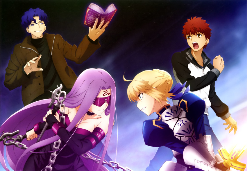artoria pendragon, saber, emiya shirou, medusa, and matou shinji (fate and 2 more) drawn by toshima_akikazu