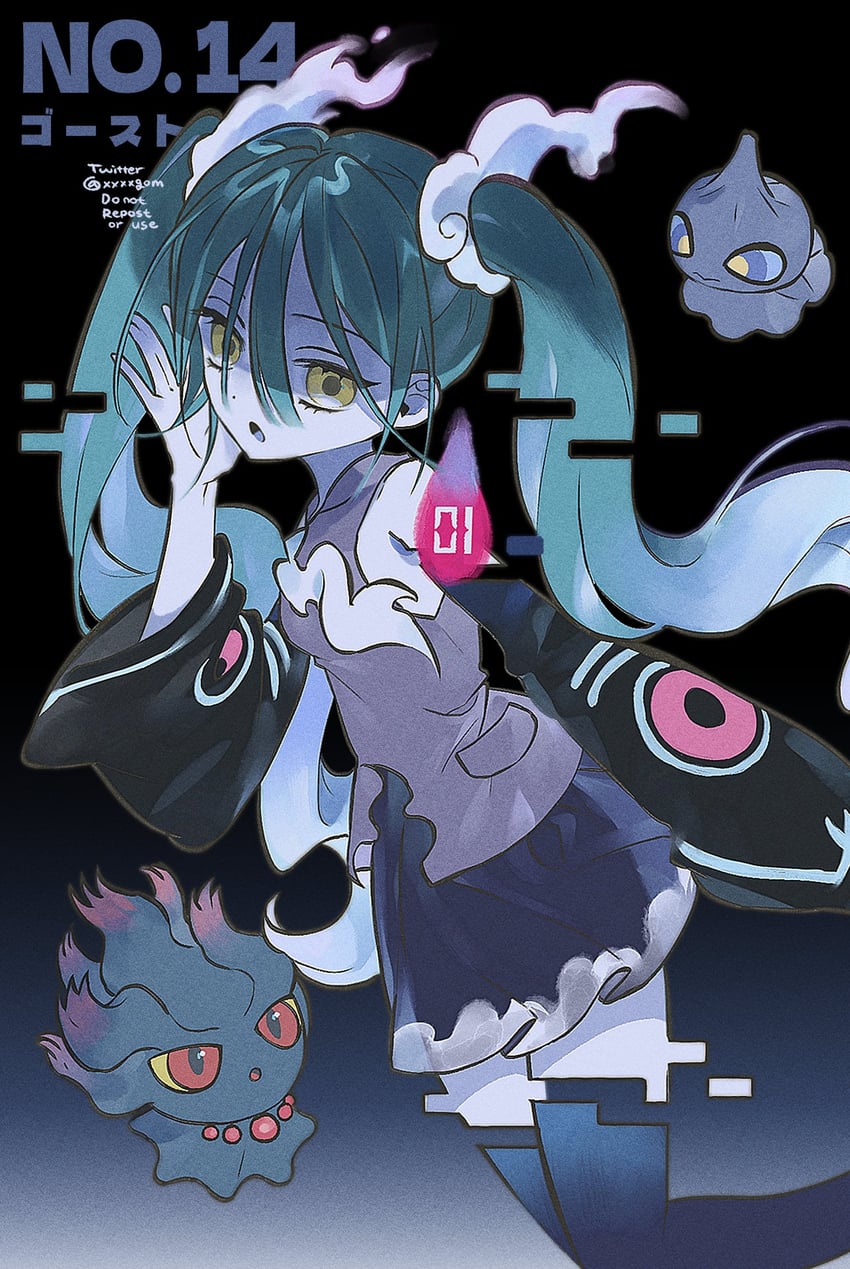 hatsune miku, misdreavus, ghost miku, and shuppet (pokemon and 2 more) drawn by g0m_0