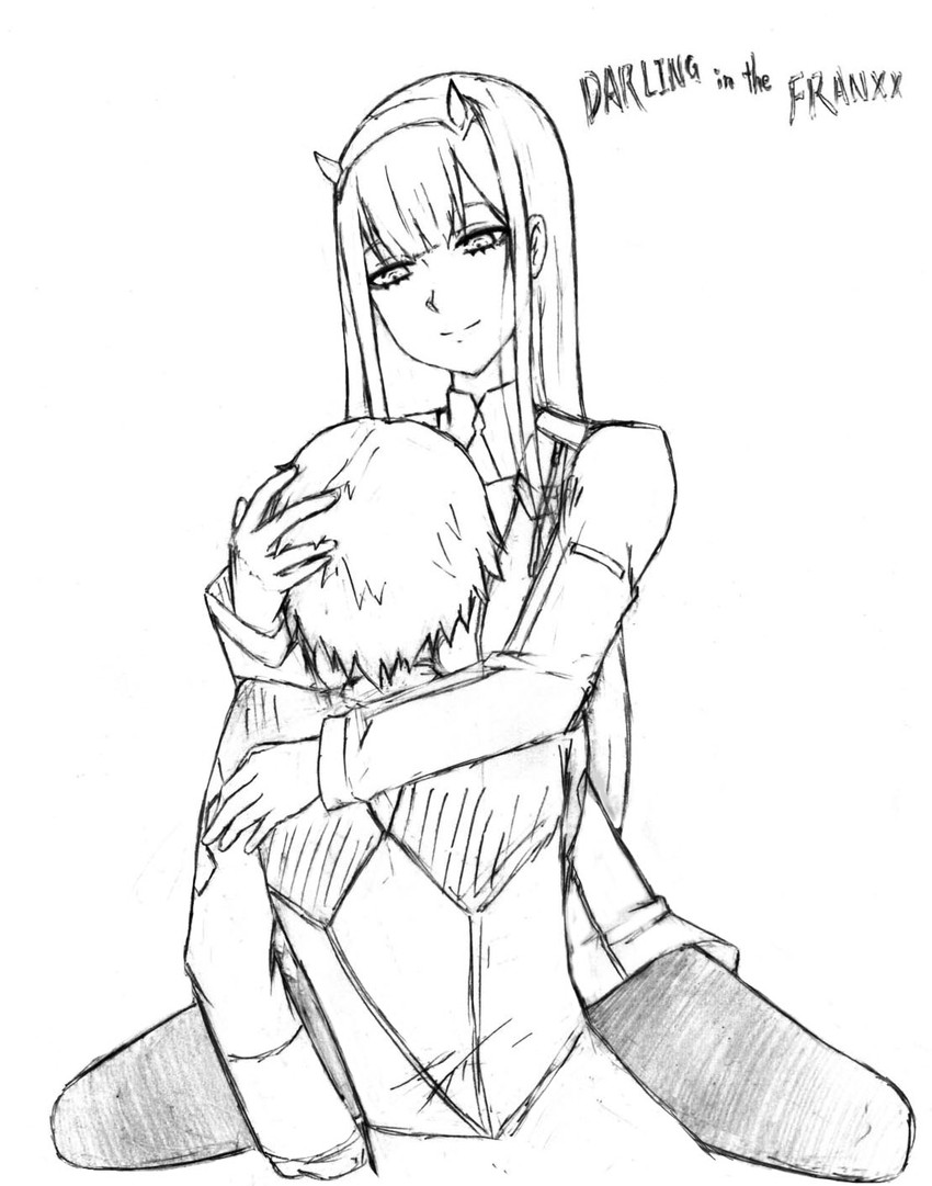 zero two and hiro (darling in the franxx) drawn by zghj247l