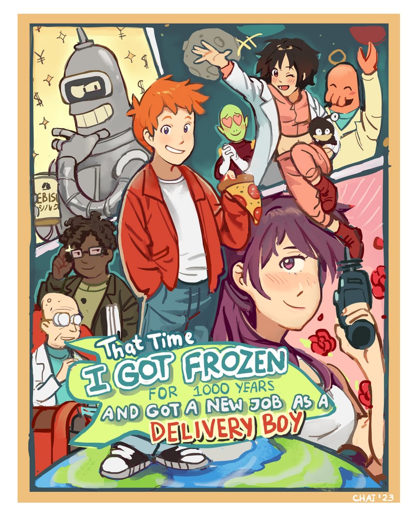 bender bending rodriguez, philip j fry, turanga leela, amy wong, john a zoidberg, and 4 more (futurama) drawn by pcholkachai