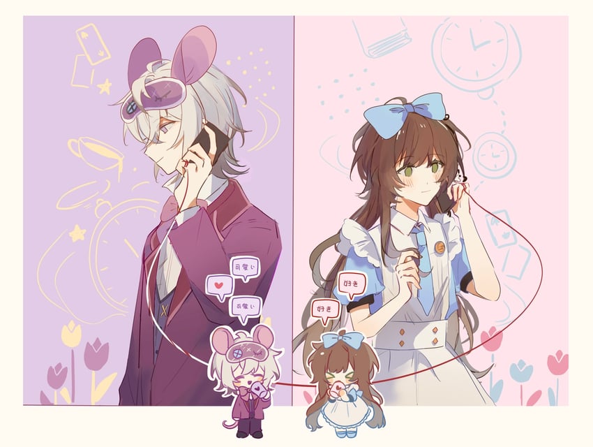alice, hoshino ichika, okazaki kei, and dormouse (alice's adventures in wonderland and 1 more) drawn by w047