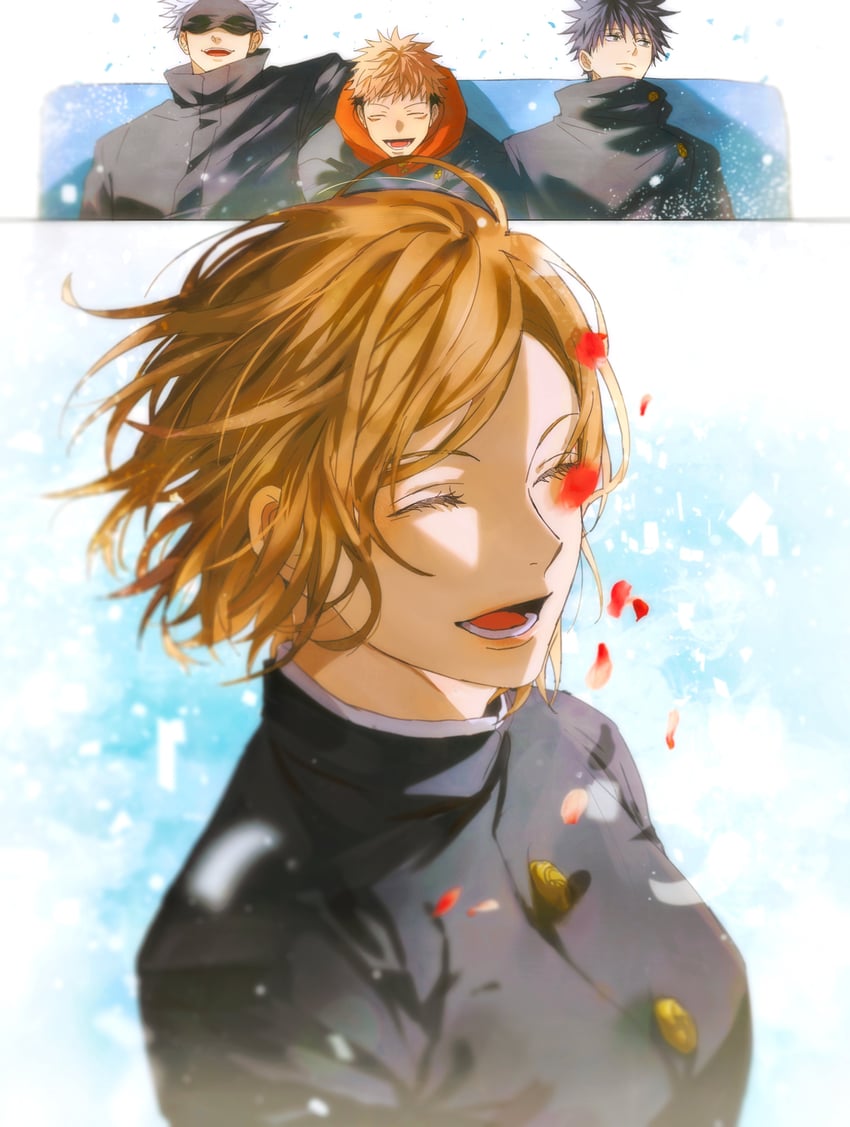 gojou satoru, itadori yuuji, fushiguro megumi, and kugisaki nobara (jujutsu kaisen) drawn by yoon_(dmsco1803)