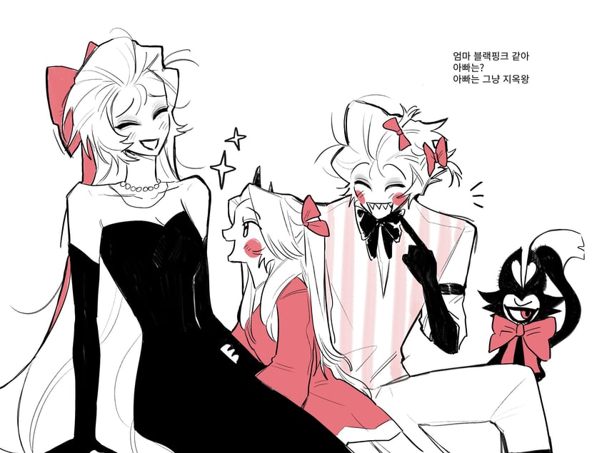 lucifer morningstar, charlie morningstar, lilith, and keekee (hazbin hotel) drawn by tppiiiiqqt
