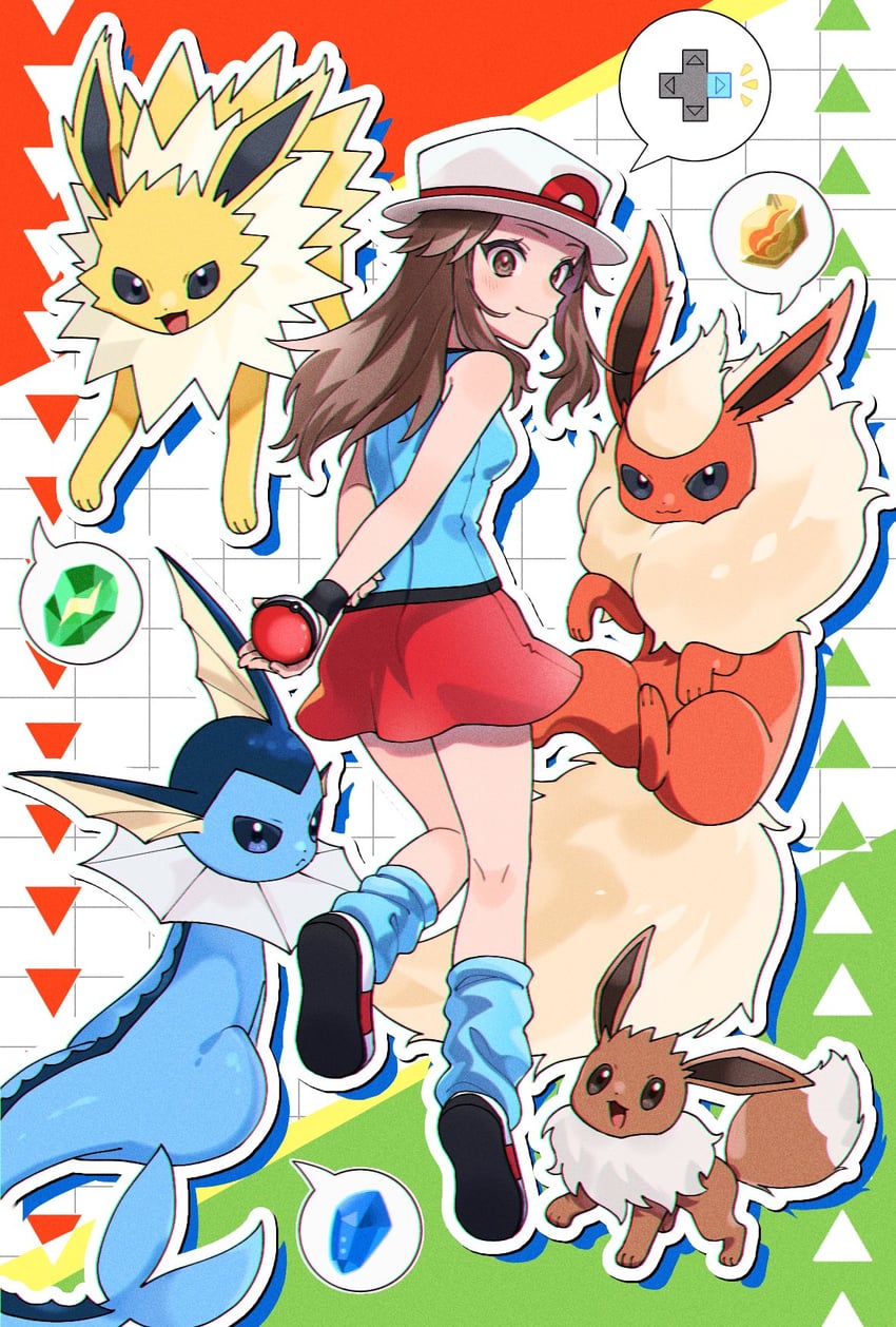 eevee, leaf, vaporeon, flareon, and jolteon (pokemon and 1 more) drawn by nisanrei121