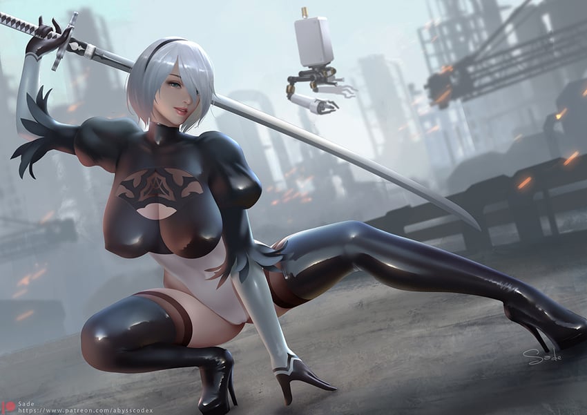 2b and pod (nier and 1 more) drawn by sade_abyss