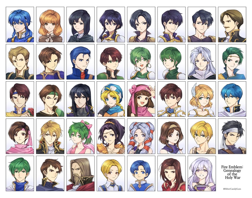 seliph, julia, larcei, leif, lana, and 34 more (fire emblem and 1 more) drawn by silvercandy_gum