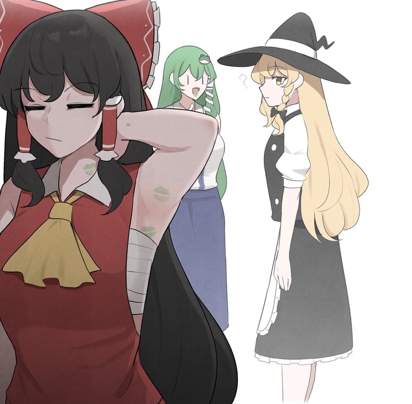 hakurei reimu, kirisame marisa, and kochiya sanae (touhou) drawn by mata_(matasoup)