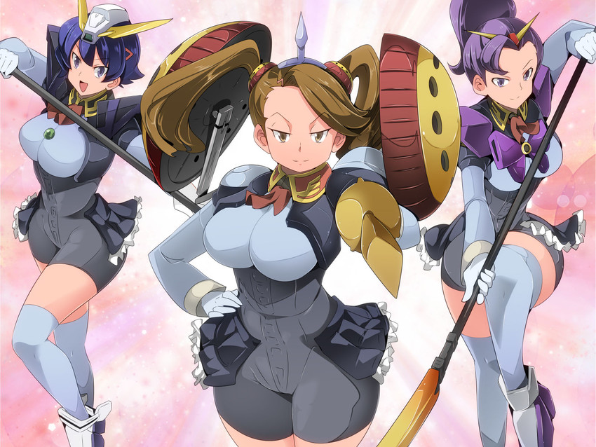 sazaki kaoruko, nobel gundam, sano keiko, shigure mahiru, rising gundam, and 1 more (gundam and 2 more) drawn by name_john