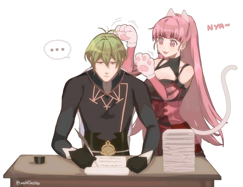 hilda valentine goneril and male byleth (fire emblem and 1 more) drawn by pomme_(lazzledazzle)