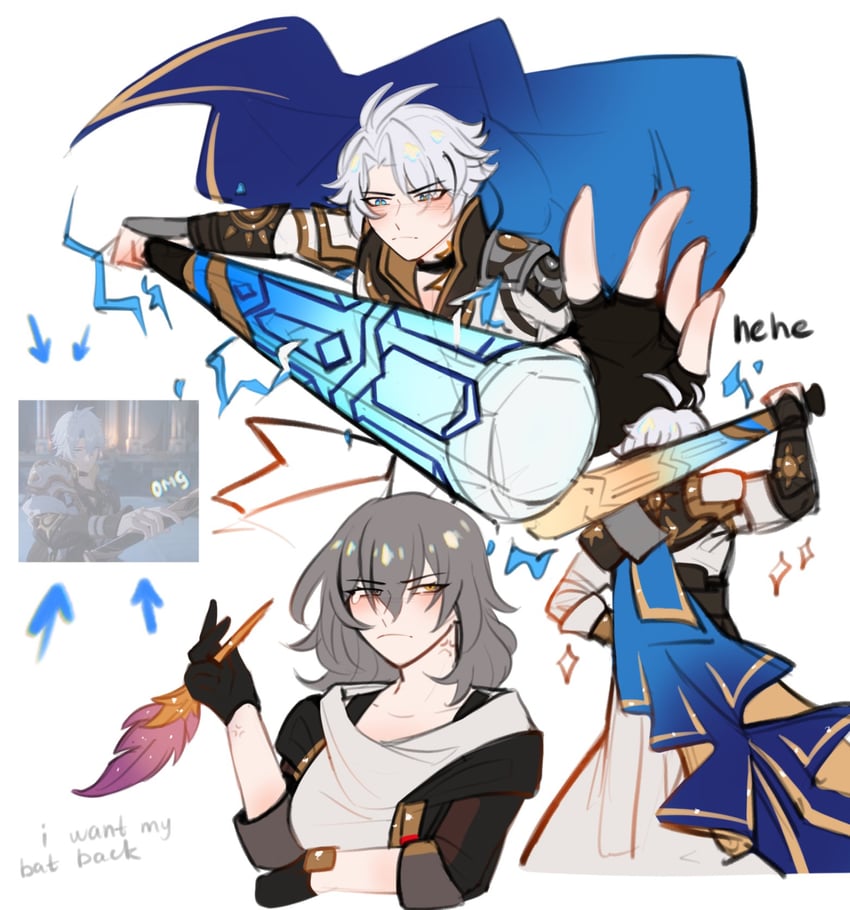 trailblazer, stelle, and phainon (honkai and 1 more) drawn by ziranotzireael