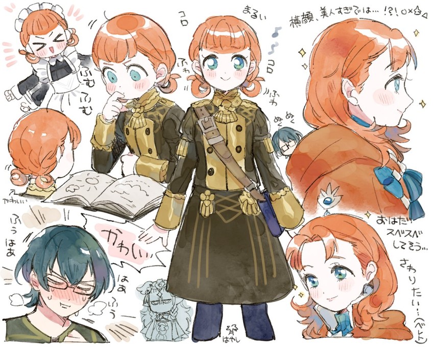 male byleth, annette fantine dominic, and sothis (fire emblem and 1 more) drawn by prpr_icecream
